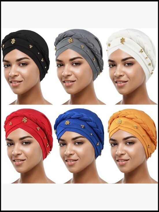 6 Pack Turban Headwrap with Faux Pearl Beanie Hat Skullies main image 4